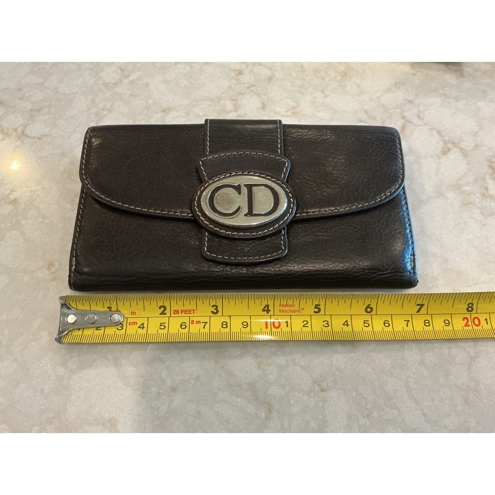 Christian Dior CD Logo Leather Bifold Long Wallet‎ Brown Snap Closure